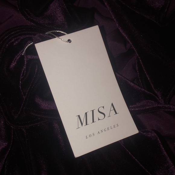 NWT MISA Los Angeles One Shoulder Ruffle Velvet Plum Top - Picture 4 of 8
